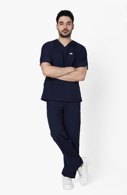 Knya Scrub Suit for Men | 5 Pockets | V Neck Top & Bottom Set | Short Sleeves| Lightweight & Breathable| Hospital, Clinic & OT Wear | Medical Uniform | Scrubs for Male Doctors, Nurses & Dentists